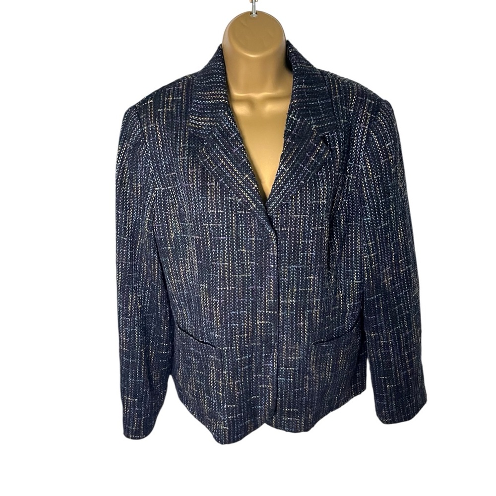 Vtg 90s Y2K Sag Harbor Textured Boucle Blazer Jacket Weave Black Combo 16